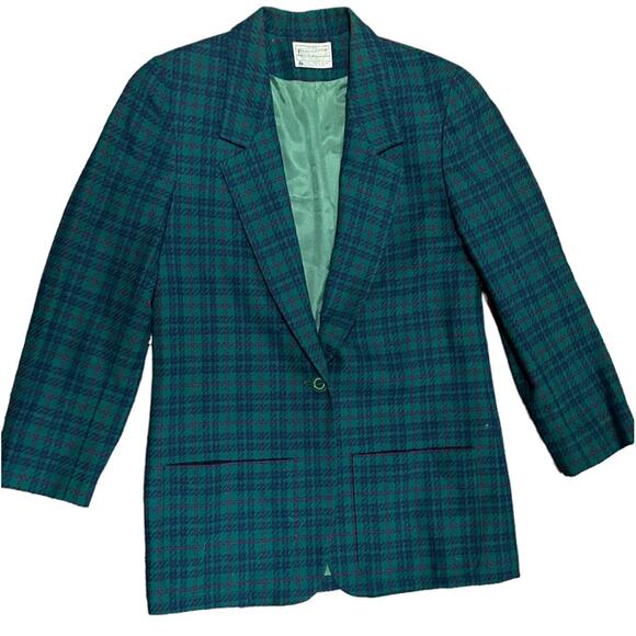 Vintage Miss Pendleton 100% Virgin Wool Green Plaid Blazer/Jacket Womens Size 10 - Picture 1 of 8